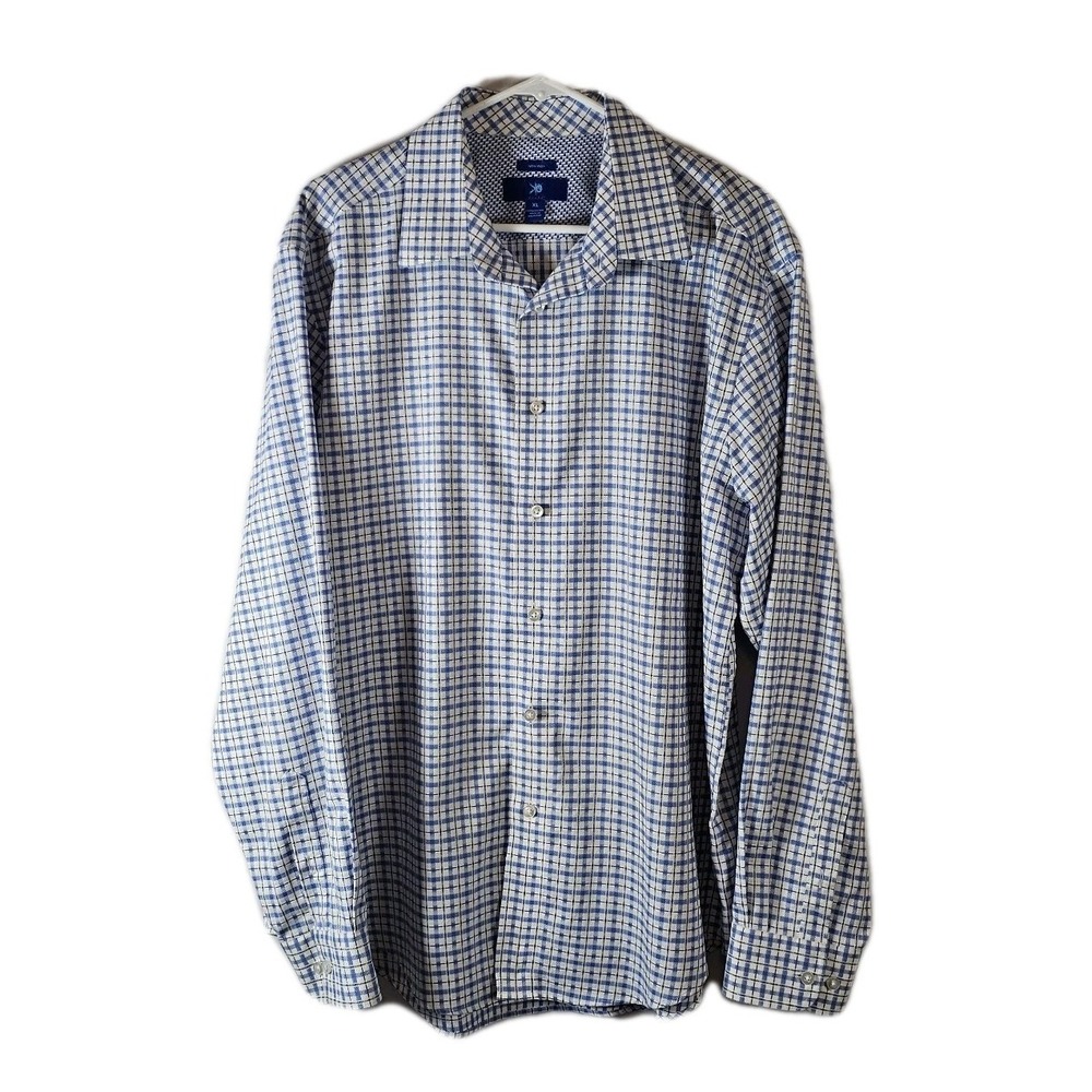 Egara Men's Dress Shirt Long Sleeve Button Up Flip Cuff Plaid Size XL 100% Cotto